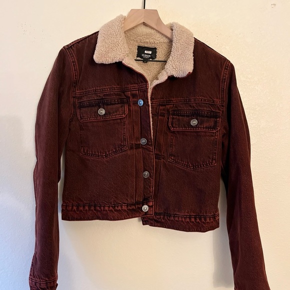 Hudson Jeans Jacket - Women's Medium Red - Denim Trucker Shearling - Picture 4 of 13